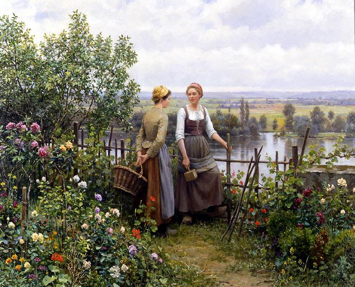 Daniel Ridgeway Knight Maria and Madeleine on the Terrace Norge oil painting art